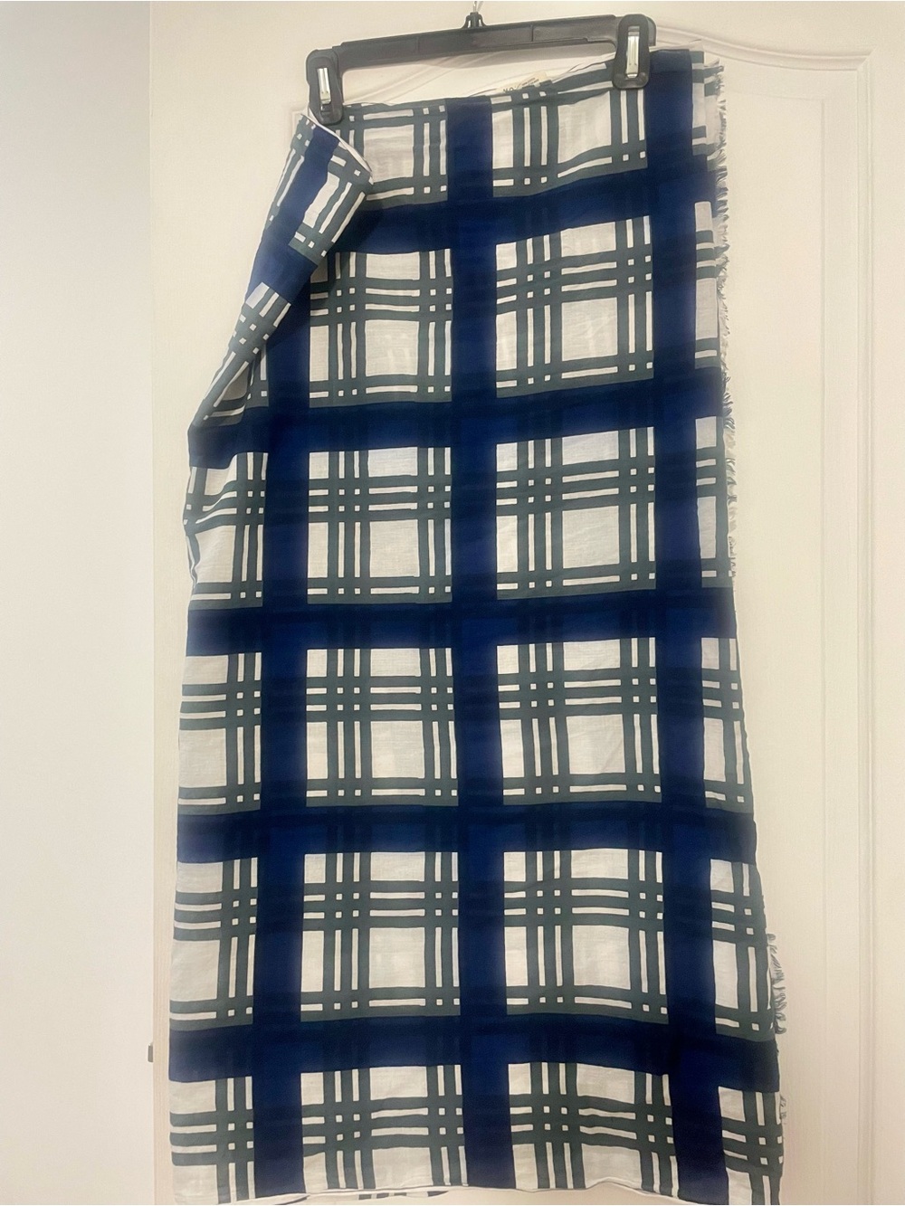 100% Cotton Navy and White Plaid Lightweight Scarf by Moismont